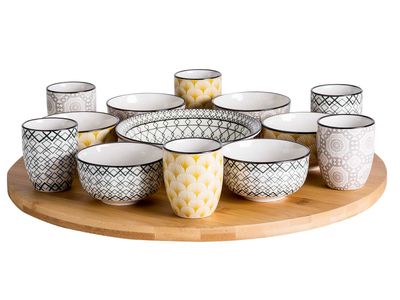 Azra 14dlg Draaischotel D40cm Bamboe Bowl 6x 9x4,8 - 6x 5,6x6,7 - 1x 15x4,8