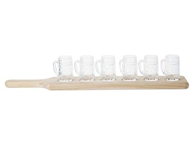 Shotglaasjes Houten Plank Met 6 Glaasjes 49x8.5xh1.5cm - Glaasje D4x6xh7cm