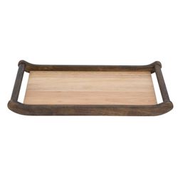 Dienblad Rechthoek Hout Met 2xhandvat Rond Antiek - 40x24xh4cm 