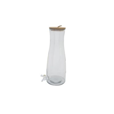 Sapdispenser Glas Houten Deksel H 42 Cm- Inhoud  4.7 L  Cosy & Trendy