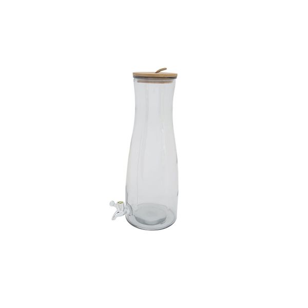 Cosy & Trendy Sapdispenser Glas Houten Deksel H 42 Cm- Inhoud  4.7 L