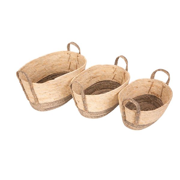 Mand Set3 Wit Grijs Mais 40x30xh20cm 35x25xh17cm 30x20xh15cm 