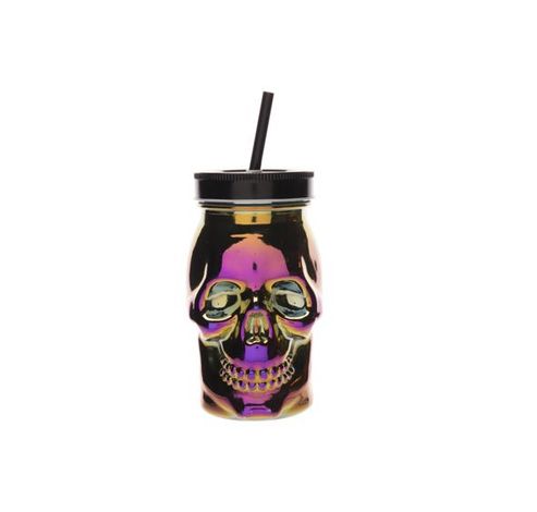 Mug Skull Avec Paille  Violet 9x9xh15cm   Cosy & Trendy