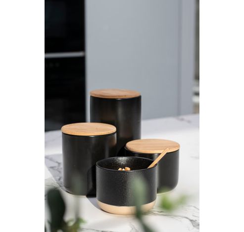 Pot Apero Noir D10xh17cm Ceramique + Cou Vercle Bambou  Cosy & Trendy