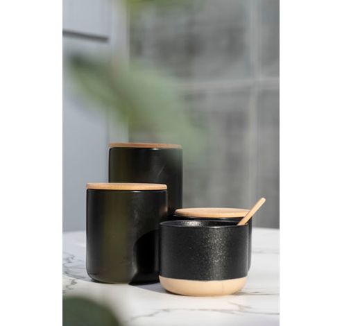 Pot Apero Noir D10xh17cm Ceramique + Cou Vercle Bambou  Cosy & Trendy