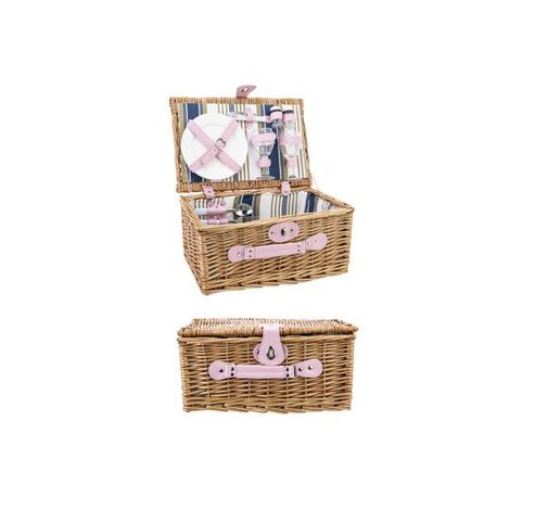 Picknickmand 2p Bruin 38x26x18cm Bestek-2bord-2glas-p/z-wijnopener  Cosy & Trendy