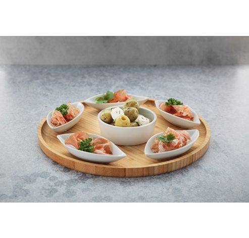 Serveerplank D26xh3cm Rond Bamboe+6 Keramieken Bowls (11.5x5x25cm)  Cosy & Trendy