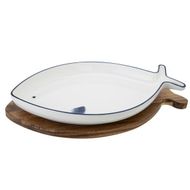 Branzino Set Apero 2pcs 28,7x16,1xh4cm Forme Poisson - 1 Coupelle + Base Bois 