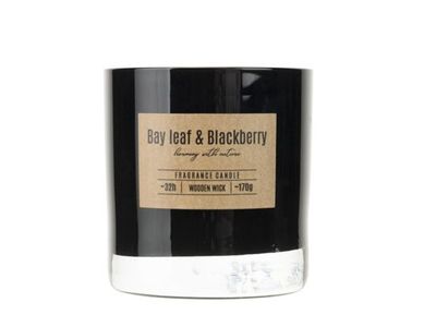 Geurkaars In Glas Zwart 32u D8,1xh8,5cm Houten Wiek-bay Leaf Blackberry