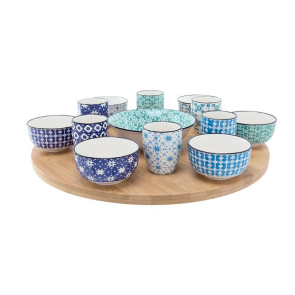 Cosy & Trendy Chloe 14dlg Draaischotel D40cm Bamboe Bowl 6x 9x4,8 - 6x 5,6x6,7 - 1x 15x4,8