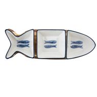 Kp Branzino Set Apero 4pcs 27,7x9,5xh4,8 Forme Poisson - 3 Coupelles + Base Bois 