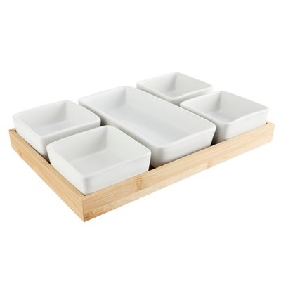 Planche Apero Avec 5 Cups Ceramique 28,4x19,4xh3,8cm Bambou  Cosy & Trendy