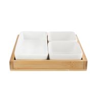 Acacia Planche Apero Avec 3 Cups Ceramiq Ue 19,4x19,4xh2,5cm Bambou 