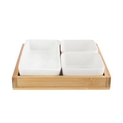 Acacia Planche Apero Avec 3 Cups Ceramiq Ue 19,4x19,4xh2,5cm Bambou  Cosy & Trendy