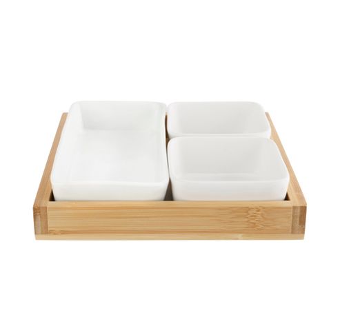 Acacia Planche Apero Avec 3 Cups Ceramiq Ue 19,4x19,4xh2,5cm Bambou  Cosy & Trendy