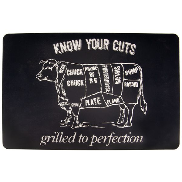 Cosy & Trendy Placemat Peva Zwart-rund- Know Your Cuts Grilled To Perfection -wit-43.5x28.5cm