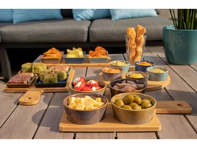 Serveerplank 31x21.5xh1cm Bamboe  + 4 Bowls Multi-kleur D10x4cm