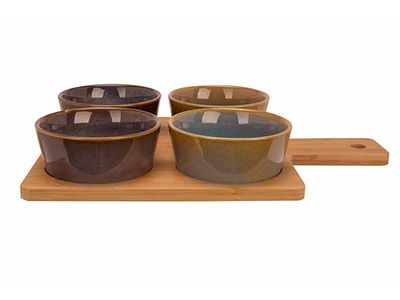 Serveerplank 31x21.5xh1cm Bamboe  + 4 Bowls Multi-kleur D10x4cm