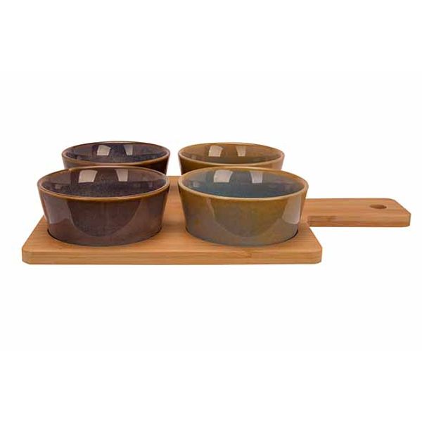 Serveerplank 31x21.5xh1cm Bamboe  + 4 Bowls Multi-kleur D10x4cm 