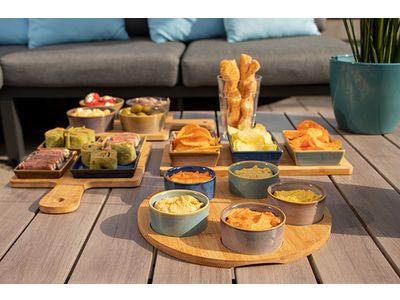 Serveerplank D25x1cm Bamboe  + 5 Bowls Multi-kleur D7x3cm