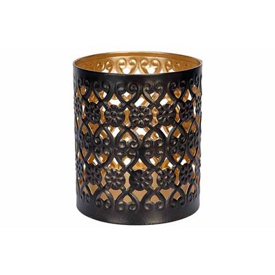 Bougeoir Flowers Gold Noir 8x8xh9cm Meta L 