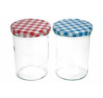 Confituurpot Set6 Transparant 44cl 8,5cm Deksels: 3x Blauw-wit + 3x Rood-wit 