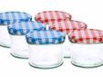 Confituurpot Set6 Transparant 23cl 8,5cm Deksels: 3x Blauw-wit + 3x Rood-wit