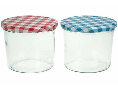 Confituurpot Set3 Transparant 23cl 8,5cm Deksels: 3x Blauw-wit Of 3x Rood-wit