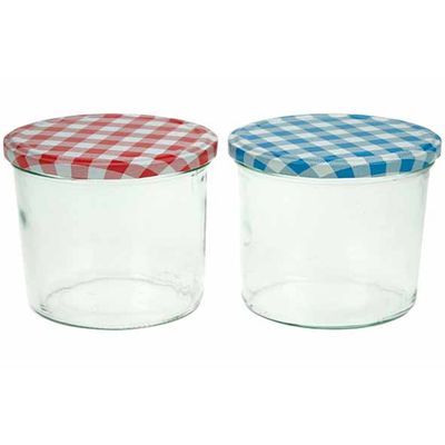 Confituurpot Set3 Transparant 23cl 8,5cm Deksels: 3x Blauw-wit Of 3x Rood-wit  Cosy & Trendy