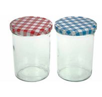 Confituurpot Set3 Transparant 44cl 8,5cm Deksels: 3x Blauw-wit Of 3x Rood-wit 