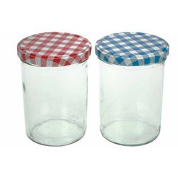 Confituurpot Set3 Transparant 44cl 8,5cm Deksels: 3x Blauw-wit Of 3x Rood-wit 