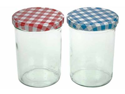 Confituurpot Set3 Transparant 44cl 8,5cm Deksels: 3x Blauw-wit Of 3x Rood-wit