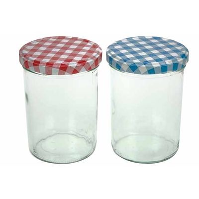 Confituurpot Set3 Transparant 44cl 8,5cm Deksels: 3x Blauw-wit Of 3x Rood-wit  Cosy & Trendy