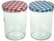 Confituurpot Set3 Transparant 44cl 8,5cm Deksels: 3x Blauw-wit Of 3x Rood-wit