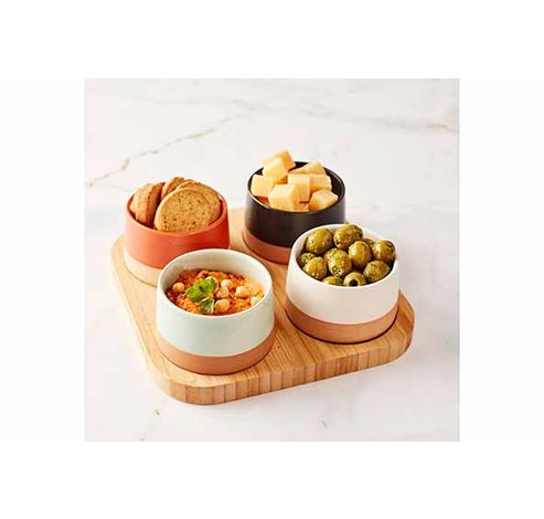 Dela Aperoset 5pcs - Serveerplank 22x22 Cm + 4x Bowl D9,5x5,5cm  Cosy & Trendy