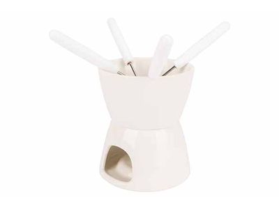 Fondue Chocolade D11,5cm Wit Porselein + 4 Vorken