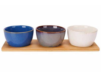 Aperoset 4pcs - Serveerplank 31x10cm + 3x Bowl D9,5x5,5cm