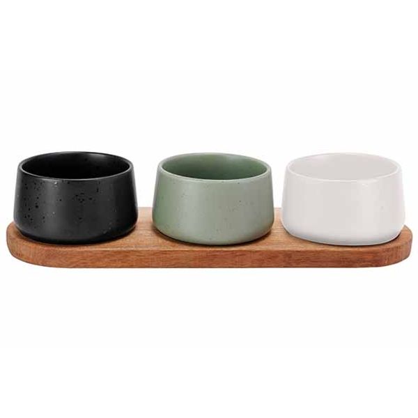 Cosy & Trendy Bites Aperoset 4pcs - Serveerplank 32x10,5cm + 3x Bowl D9,5x5,5cm