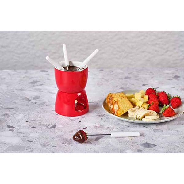 Cosy & Trendy Fondue Chocolade D11,5cm Rood Porselein + 4 Vorken