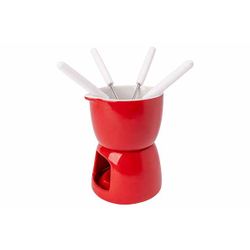 Fondue Chocolade D11,5cm Rood Porselein + 4 Vorken 