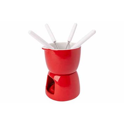 Fondue Chocolade D11,5cm Rood Porselein + 4 Vorken  Cosy & Trendy