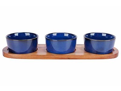 Aperoset 4pcs - Serveerplank 32x10,5cm + 3x Bowl D8,5x4cm