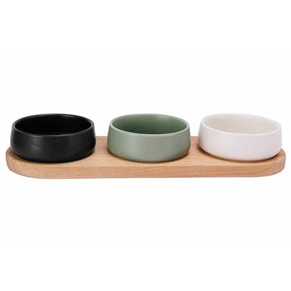 Cosy & Trendy Bites Aperoset 4pcs - Serveerplank 32x10,5cm + 3x Bowl D9,5x3,5cm