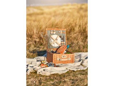 Panier Pique-nique 2p: 2x Couverts-verre  Assiette- Tire-bouchon - Incl Sac Isot