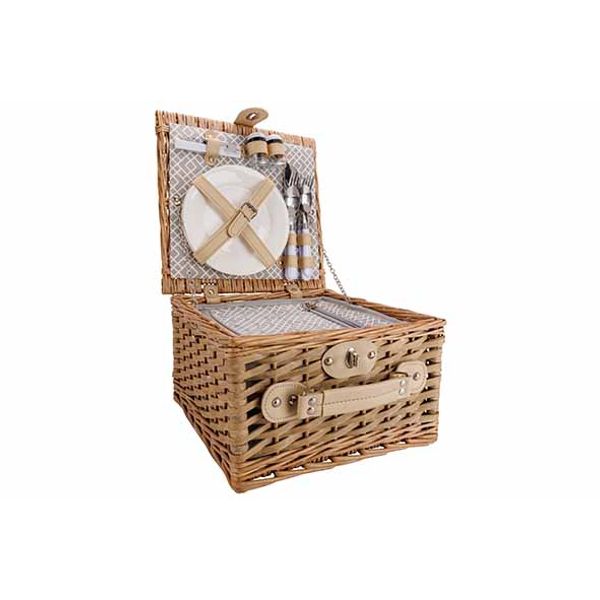 Cosy & Trendy Picknickmand 2p: 2x Bestek - Wijnglas - Bord - Flesopener - Incl Koeltas