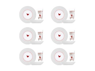 Basse-cour Ontbijtset 18dlg 6xglas-6xdiep Bord-6xdessertbord