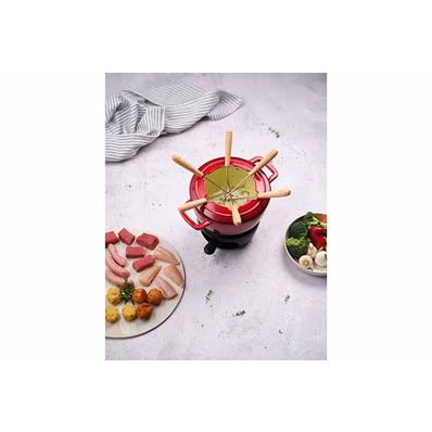 Fontestic Set Fondue Traditional Red D18cm Fonte Avec 6 Fourchettes 