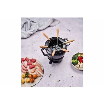 Fontestic Set Fondue Black D18cm Fonte Avec 6 Fourchettes 