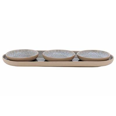 Leone Set Apero 4pcs - Assiette Ovale 27 X10cm + 3 Coupelles D8cm 