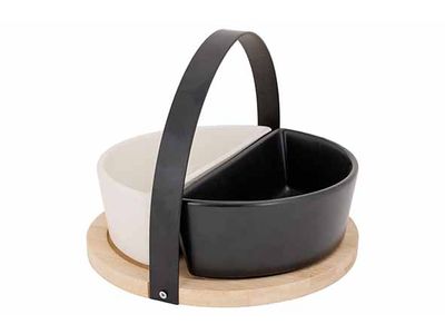 Aperoset Bamboe Serveerplank + 2 Schalen 9,5x18,5x6cm